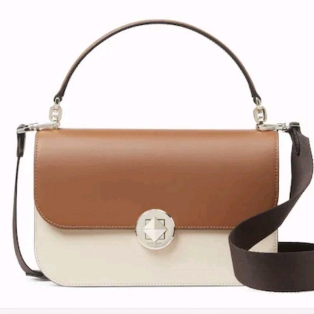 Kate Spade-Audrey Flap Colorblock Crossbody Bag (Neutral 🤎🤍)NWOT - Picture 3 of 12